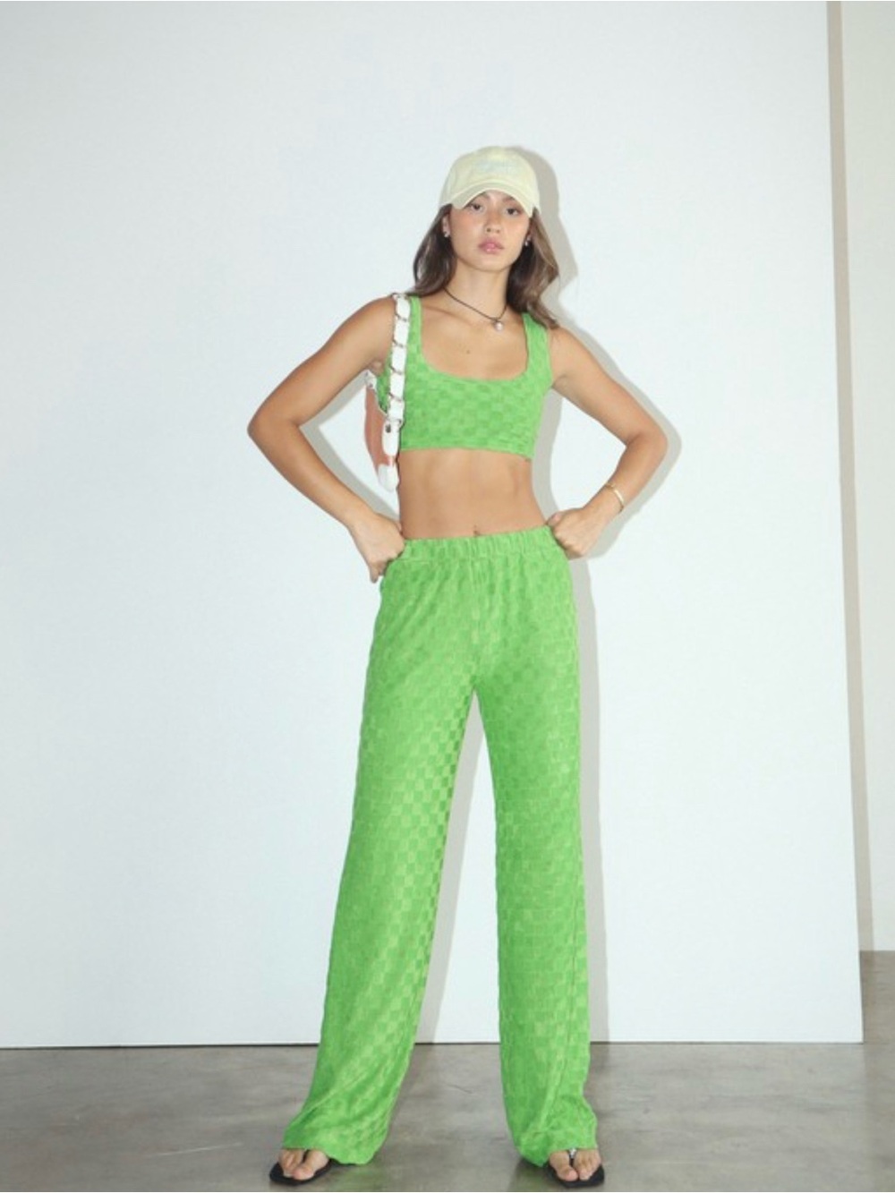 Elastic Waist StraightTextured Pants in light Green – Women's Pant Sets